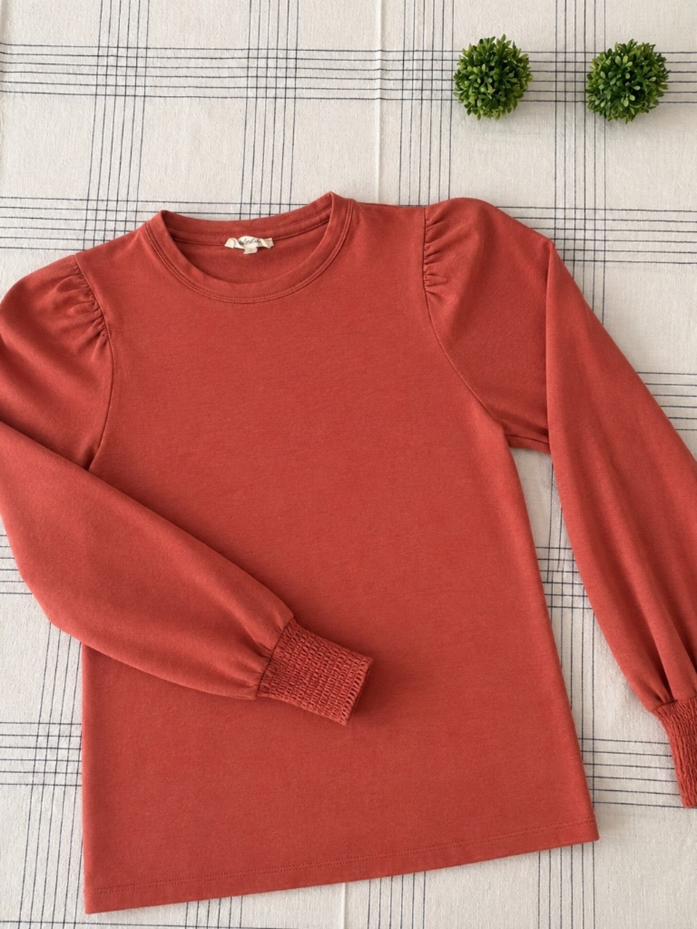 Madewell Smocked Long-Sleeve Puff Sleeve Top I Faded Brick I Small